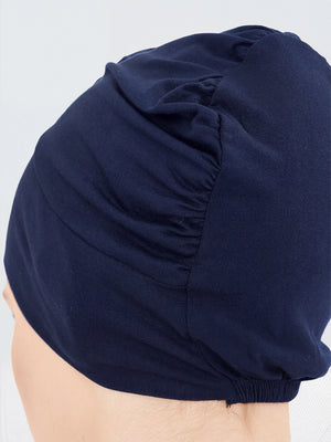 Imaarah navy blue hijab undercap fabric detail showing soft breathable texture