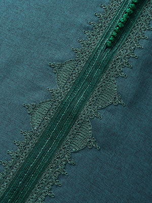 Detailed Moroccan embroidery on Emerald Green Qasr short sleeve thobe by Imaarah