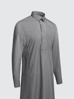 Imaarah Najd Saudi Thobe Grey – Tailored Saudi Thobe with Shirt Collar and Cuffed Sleeves