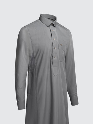 Imaarah Najd Saudi Thobe Grey – Tailored Saudi Thobe with Shirt Collar and Cuffed Sleeves
