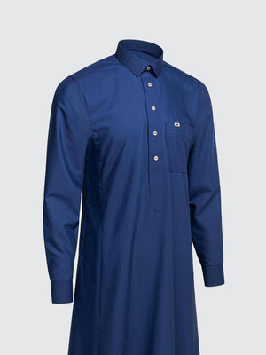 Imaarah Najd Saudi Thobe Navy – Tailored Saudi Thobe with Shirt Collar and Cuffed Sleeves