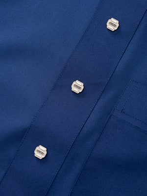 Imaarah Najd Saudi Thobe Navy – Silver Imaarah Buttons Detail on Premium Fabric