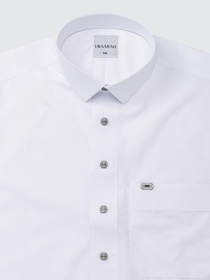 Imaarah Najd Saudi Thobe White - Shirt Collar Detail with Silver Imaarah Branded Buttons
