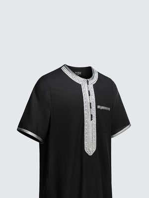 Moroccan Short Sleeve Thobe - Sabil Kids (Black with Grey)