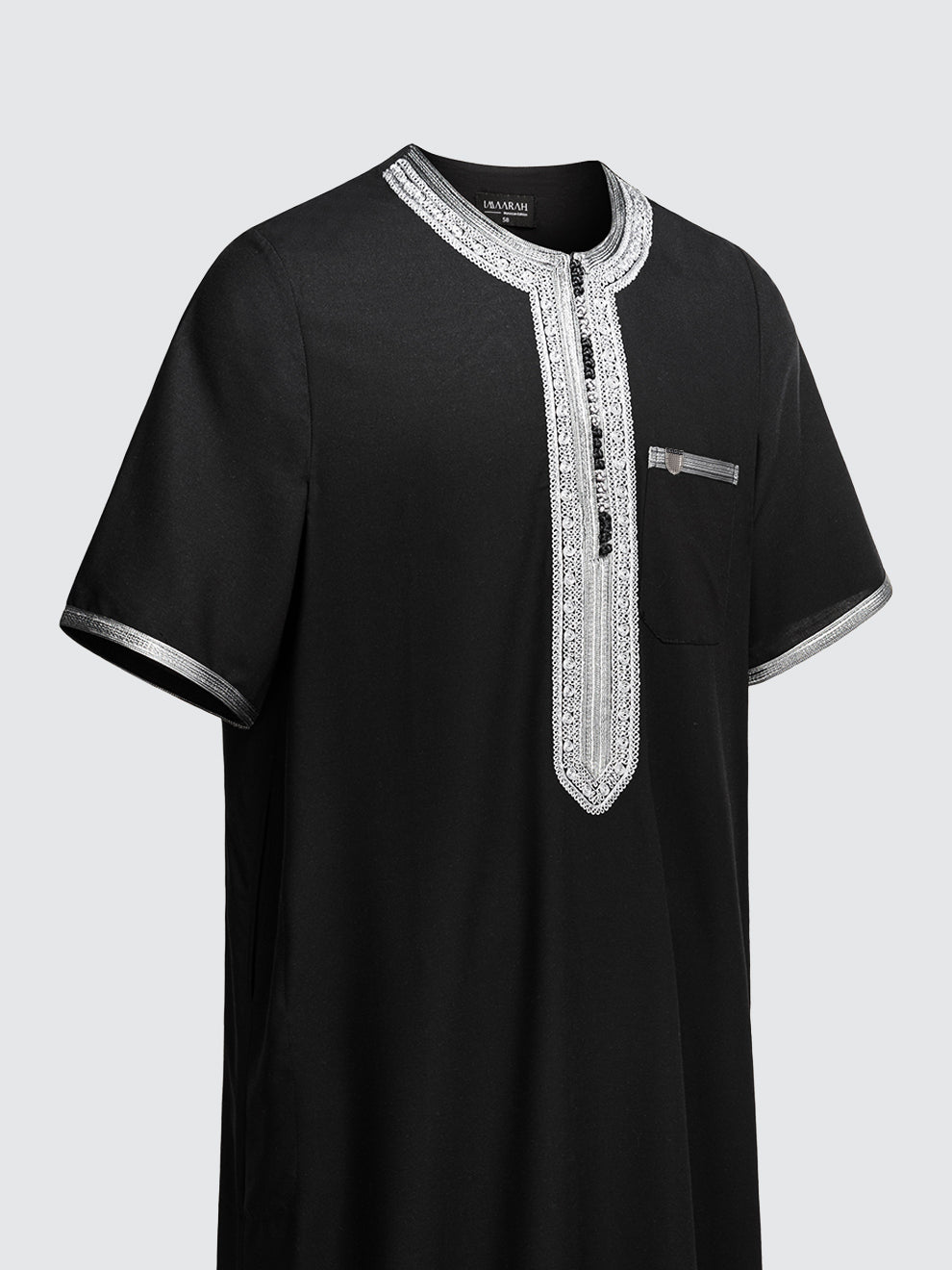Moroccan Short Sleeve Thobe - Sabil (Black with Grey)