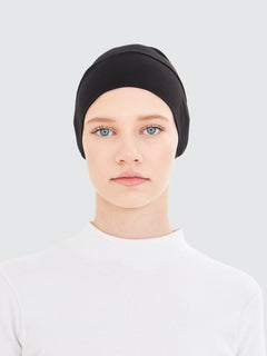 Imaarah black hijab undercap with soft secure fit for everyday modest wear