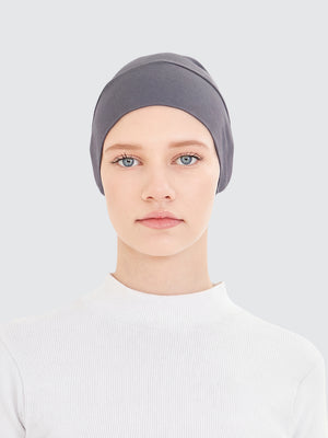 Imaarah grey hijab undercap worn as breathable inner layer for modest wear