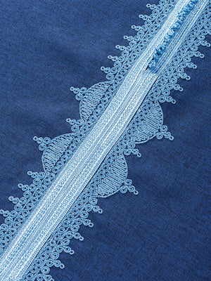 Imaarah Moroccan thobe Qasr navy ice blue placket detail close up