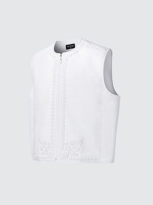 Imperial Moroccan waistcoat in white featuring ornate embroidery, premium formal wear for Nikah, Eid and special occasions