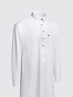 Imaarah Najd Saudi Thobe White - Tailored Saudi Thobe with Shirt Collar and Cuffed Sleeves