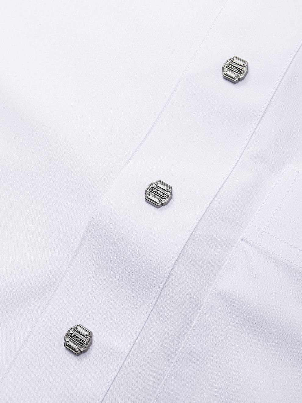 Imaarah Najd Saudi Thobe White - Silver Imaarah Buttons Detail on Premium Fabric