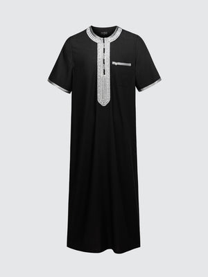 Moroccan Short Sleeve Thobe - Sabil (Black with Grey)