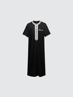 Moroccan Short Sleeve Thobe - Sabil Kids (Black with Grey)
