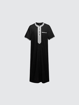 Moroccan Short Sleeve Thobe - Sabil Kids (Black with Grey)