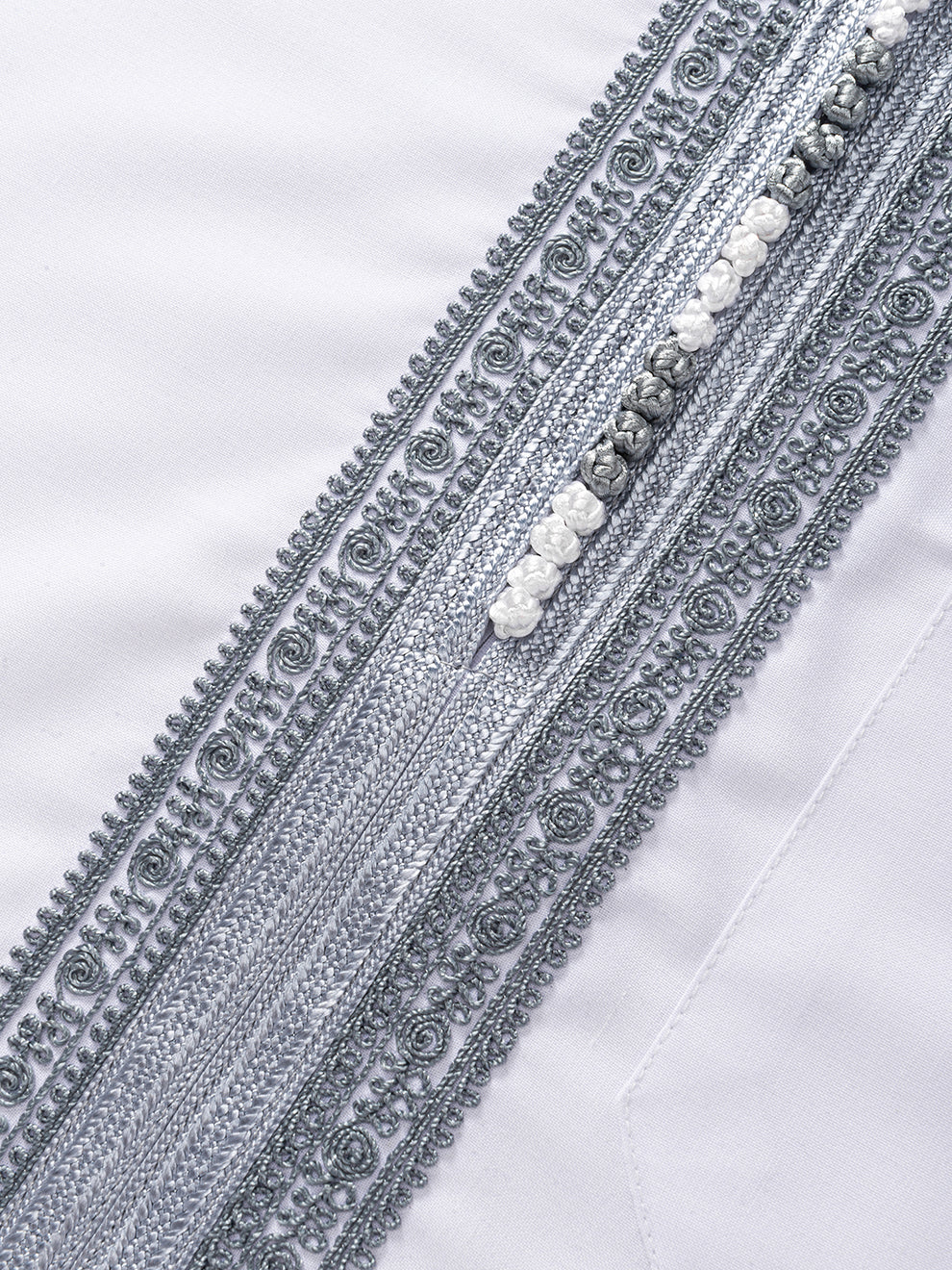 Moroccan Short Sleeve Thobe - Sabil (White with Grey)